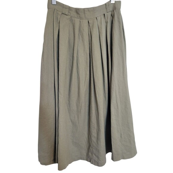 Modcloth Effortless Feature Midi Skirt Sz 2 Linen Blend Olive Green Pockets F243 - Picture 4 of 13